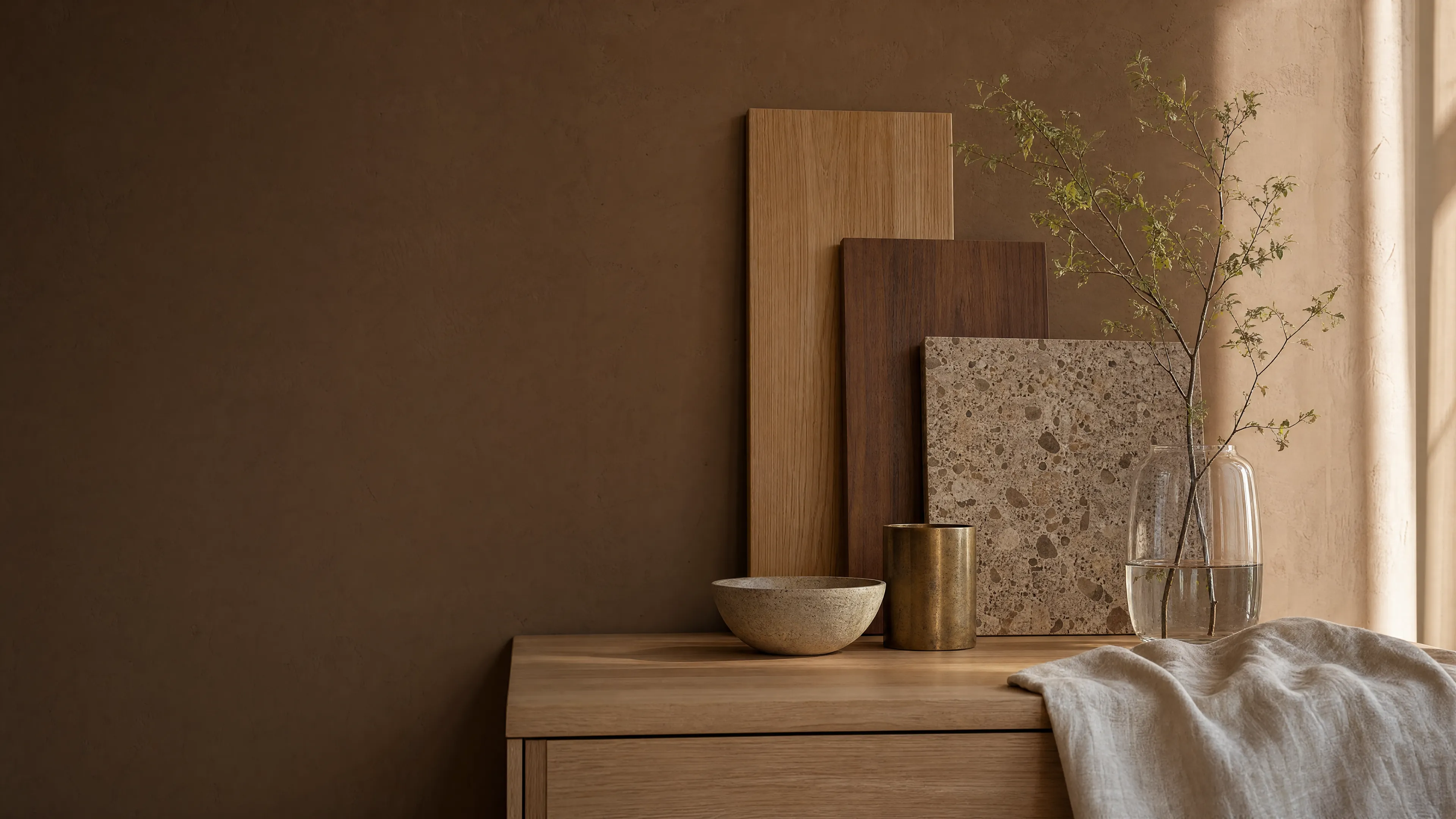 Placeholder for hero photograph: natural material samples, still life.